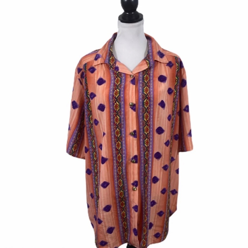 Maggie Sweet Blouse Sz L Coral Multi-Color Floral